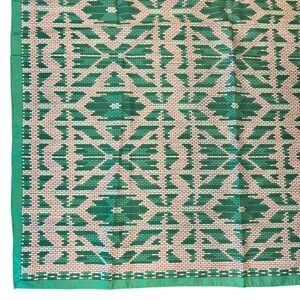 Vintage 70s Polyester Square Scarf Geometric Mosaic Green Beige Teal Japan Made